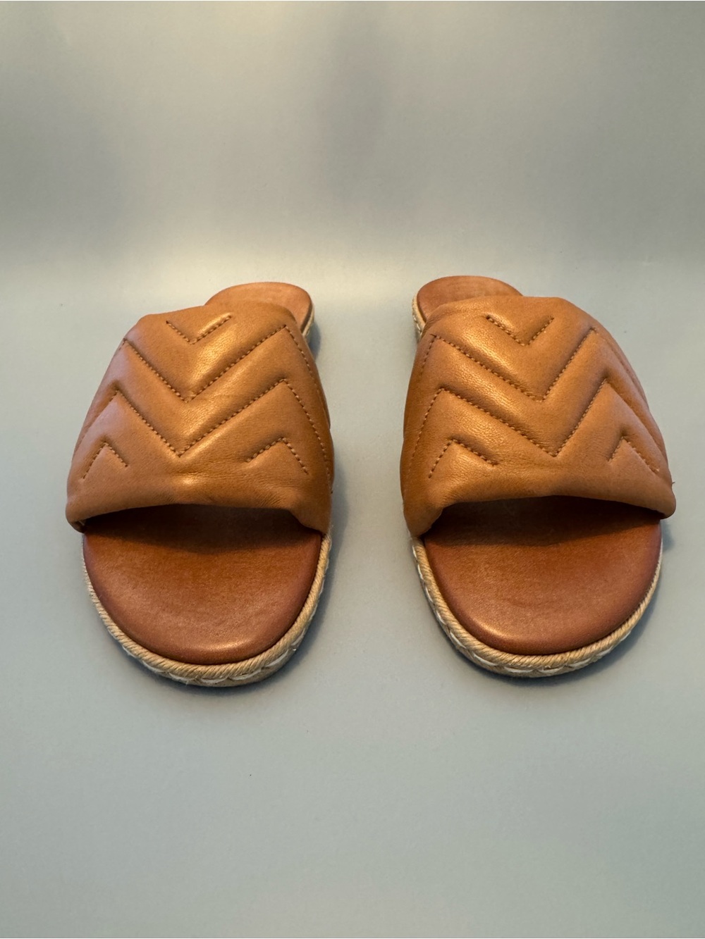 Coach and Four Brown Leather Slide Sandals with Rope Trim